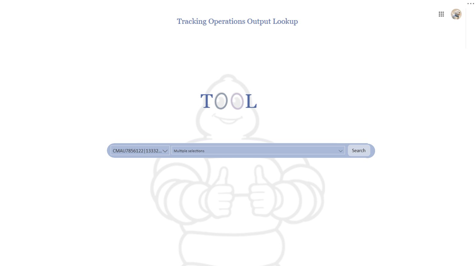 Tracking Operations Output Lookup Tool dashboard screenshot